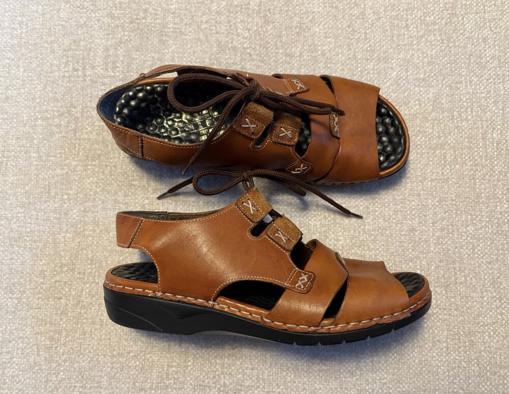 Rieker AntiStress Sandal Comfort Lace Up Brown Leather Low Heel Size EU 37 US 6